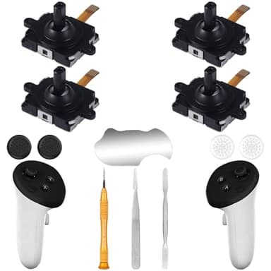 Ikpek 4 Pack Joystick Replacement Kit for Meta Quest 3 Controller(12 in one), Repair Kit for Oculus Quest 3Controller, Include 4 Joysticks, 4 Thumbstick Grips, T5 Screwdriver, Tweezer, Pry Tool