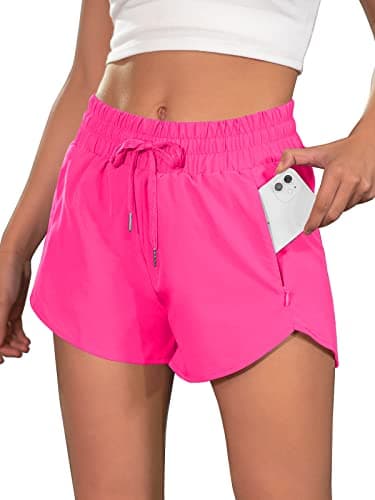 BMJL Women's Running Shorts 2.5" High Waisted Athletic Short Summer Gym Workout Short with Zipper Pockets(L,Hot Pink)