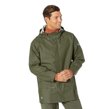 Helly Hansen Mandal Waterproof Jacket - PVC Windproof Jacket Men - Adjustable Hood Rain Coat for Men - Heavy-Duty Rain Gear - 480 Army Green - X-Large