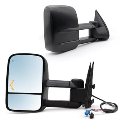 JZSUPER Towing Mirrors fit for 2003-2006 Chevy Silverado 1500 2500 3500 GMC Sierra Suburban Yukon XL Tahoe Pickup Truck A Pair of Tow Mirror Power Heated Arrow Signal Light Black Cap