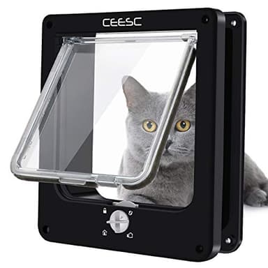 CEESC Medium Cat Door for Interior/Exterior Door, Weatherproof, Black, Rotary 4 Way Locking Pet Door for Cats & Dogs with Circumference < 15.75", Upgraded Version