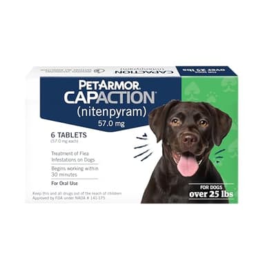 PetArmor CAPACTION (nitenpyram) Oral Flea Treatment for Dogs, Fast Acting Tablets Start Killing Fleas in 30 Minutes, Dogs Over 25 lbs, 6 Doses (Pack of 1) (Packaging May Vary)