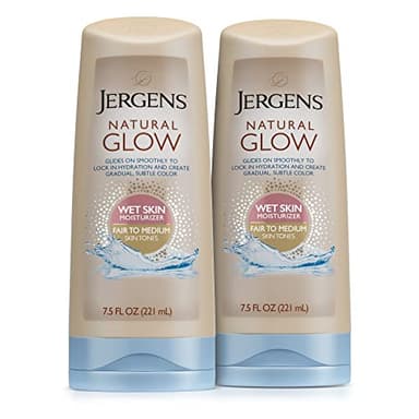 Jergens Natural Glow In Shower Lotion, Self Tanner for Fair to Medium Skin Tone, Sunless Tanning Wet Skin Lotion for Gradual, Flawless Color, 7.5 Ounce, Pack of 2