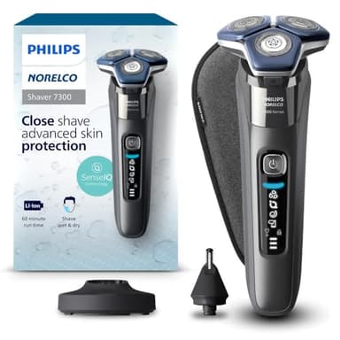 Philips Norelco Shaver 7300, Rechargeable Wet & Dry Electric Shaver with SenseIQ Technology, Pop-up Trimmer, Charging Stand, Click-on Nose Trimmer, & Travel Case, S7887/92