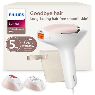Philips Lumea 8000 Series IPL Hair Removal Device, Personal Permanent At Home Laser Hair Reduction, for Women & Men, SenseIQ Technology, 2 Attachments for Body & Face, BRI932/03