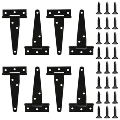 8 Pack 4 Inch T Strap Hinges, Shed Door Gate Hinges, Heavy Duty Black Outdoor Tee Hinge for Wooden Fences, Barn Door Gates Hinge for Shed Door Hardware (8, 4 Inch)