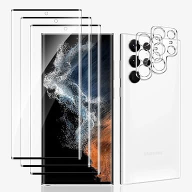 IKABO 3+2 Pack for Samsung Galaxy S22 Ultra Screen Protector & Camera Lens Protector, Ultrasonic Fingerprint Compatible, 3D Curved Anti-Scratch, Bubble-Free Installation