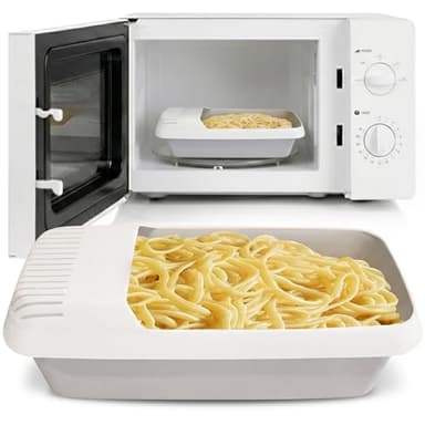 Microwave Pasta Cooker- No Waiting, No Mess, No Stick Microwave Pasta Cooker with Strainer Lid Ready In As Little As 10 Minutes for up to 4 Servings- Microwave Spaghetti and Noodle Cooker