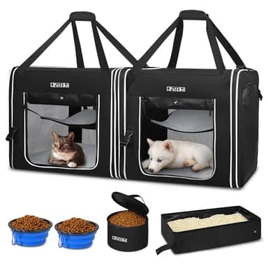 Petskd Portable Double Cat Carrier with Litter Box for Multiple Cats 2in1 Car Travel Carriers 36x17x17in Dual Large Cat Carrier with Safety Locking Zippers for Long Distance Travel