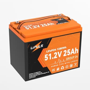48V (51.2V) 25Ah LiFePO4 Battery, BCI Group 24 Lithium Battery, Deep Cycle Battery with 50A BMS, 2560W Load Power, Up to 15000 Cycles & 10-Year Lifespan for Trailer RV, Marine, Camping, Solar System