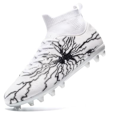 HRJR Kids Soccer Cleats Boys Girls Training Football Cleats Youth High-top Soccer Shoes for Little/Big Professional Athletic Outdoor Football Shoes White 6 Big Kid