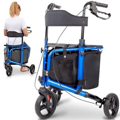 Vive 3 Wheel Walker with Seat - Tri Rollator Walker for Seniors and Adults - Lightweight and Foldable, with Seat, Brakes and Wheels - Narrow for Tight Spaces and Small Doorways - All Terrain