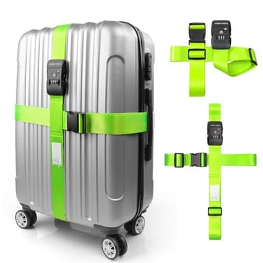 Luggage Straps with TSA Lock, Travel Belt for Luggage, TSA Approved Luggage Straps, 3-Dial Combination Locks Adjustable Suitcase Belt, Quick-Release Buckle (Green), 2 Pack