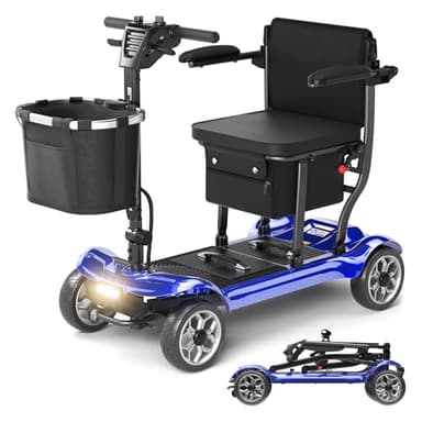 Lightweight Mobility Scooter for Adults & Seniors - Cruise & Airport Approved, 43lb Foldable Portable Motorized Scooters with Removable Lithium Battery for 12.4 Miles Travel, 300lb Capacity, Blue