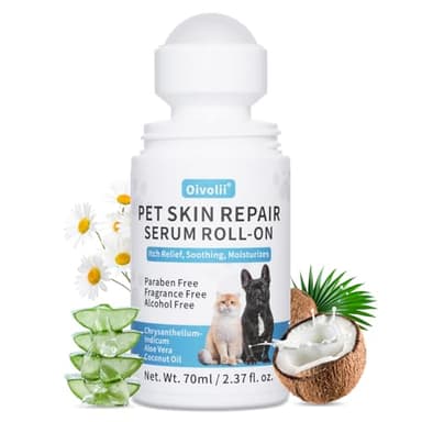 Oivolii Dog & Cat Skin Care Roll-On with Coconut Oil (2.3fl oz) - Itch Relief, Hot Spot Treatment & Allergy Moisturizer for Fast Skin Repair & Hair Regrowth