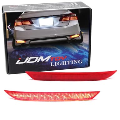 iJDMTOY OE-Spec Red Lens Full LED Lower Bumper Reflector Lights Compatible With 2016-2017 Honda Accord Sedan, Function as Tail, Brake, Rear Fog Lamps & Sequential Blink Turn Signal