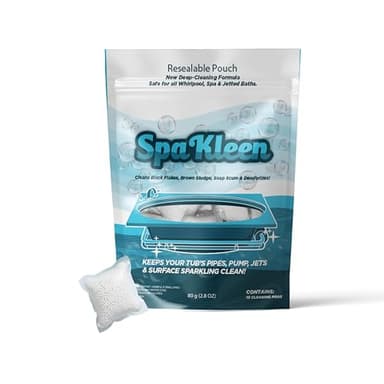 SpaKleen Jetted Tub Cleaner – Unscented, Septic Safe Powder for Whirlpool & Jacuzzi | 10 Cleanings Per Pouch | Fast 15-Minute Action | Removes Sludge, Soap Scum & Black Flakes | Made in USA