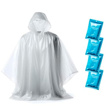 ZENO Disposable Rain Ponchos for Adults - Clear Ponchos with Hood, Compact and Clear, Emergency Poncho - Rain Poncho - Ponchos Adult - Travel Rain Poncho Hiking, Camping - Ponchos Bulk (Pack of 4)