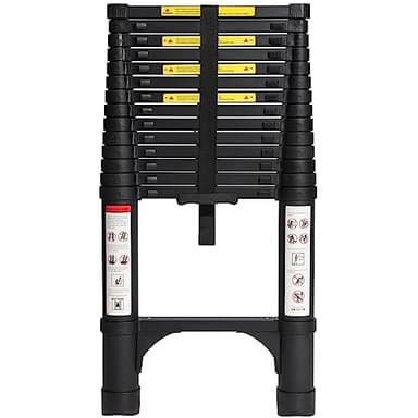 BOCOM 14.5 FT Aluminum Telescoping Ladder, Lightweight Multi-Purpose Collapsible Extension with 2 Triangle Stabilizers, Heavy Duty 330 lbs Max Capacity, Ideal for Home, RV, and Outdoor Work Black