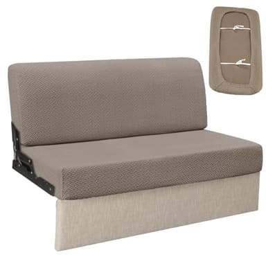 Heicofer RV Couch Covers for Sofa Bed - 2-Piece Stretchable Backrest & Seat Covers for Jackknife Sleeper Sofas (Khaki)