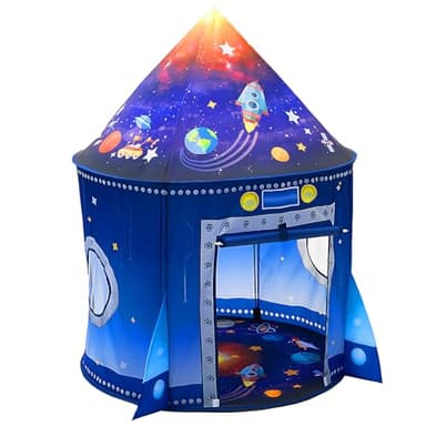 WillingHeart Play Tent for Kids Pretend Playhouse Indoor Outdoor Games Party Children Pop Up Foldable Tent Birthday Toy for Boys Girls Toddler Baby Playroom Gift, Rocket Ship Spaceship Space Themed