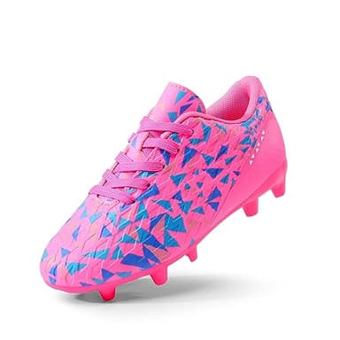 DREAM PAIRS Boys Girls Soccer Cleats Youth Firm Groud Athletic Outdoor Trainning Football Shoes for Little/Big Kid,Size 12 Little Kid,Fuchsia/Pink/Royal/Blue,HZ19003K