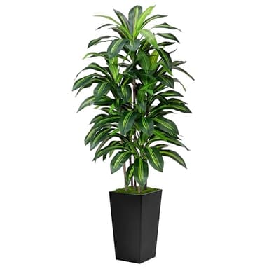 Artificial Dracaena Tree 5FT - Fake Tree with Black Tall Planter - Faux Yucca Tall Fake Floor Plant in Pot - Artificial Plant for Home Office Living Room Decor Indoor