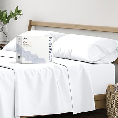 Mayfair Linen 100% Organic Cotton Sheets Queen Size - 4 PC White Organic Cotton Percale Sheets Queen Set, Soft, Cooling & Breathable Bedsheets, 16" Deep Pocket Hotel Bedding Set - GOTS Certified