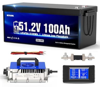 MEYULMOL 48V 100Ah Lithium Battery Golf Cart Battery with 18A Lithium Charger, Upgraded 200A BMS System, 48V100Ah LiFePO4 Complete Upgrade Kit with LCD Monitor, 10.24kW Output, Prefect for Golf Cart