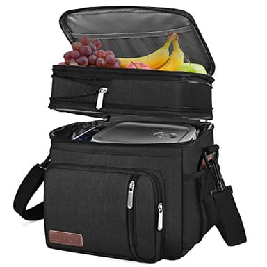 MIYCOO Lunch Bag & Lunch Box for Men Women Double Deck, Leakproof insulated Soft Large Adult Lunch Cooler Bag for Work, Beach, Picnic, Camping, Travel (Black,15L)