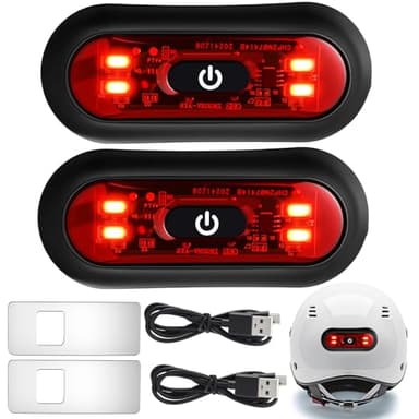 Tujoe 2 Set Motorcycle Bike LED Red Rear Helmet Light Rechargeable Bicycle Safety Warning Helmet Tail Lights with USB Chargeable Cable, Safety Warning Night Lamp for Night Riding(3 Lighting Modes)