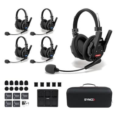 SYNCO XTALK XMAX5 Wireless Intercom Headset System, Dual Ear Communication Headsets 500m/1640ft with Noise Reduction for 5 Person Event TV Production Live, Xtalk-Xmax-Wireless-Headset-Intercom