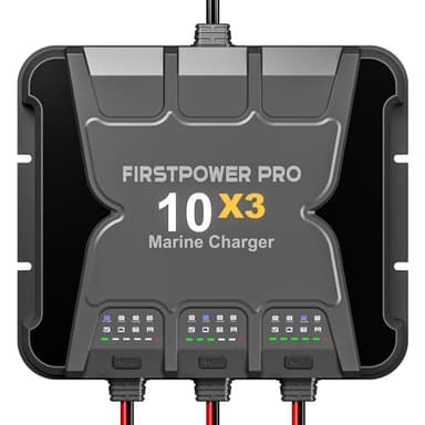 Upgraded 3 Bank Marine Battery Charger 10X3, 30A (10A/Bank) - 12V Waterproof Onboard Battery Charger, Battery Maintainer & Desulfator for SLA/AGM, Lithium (LiFePO4), Calcium & Deep-Cycle Battery