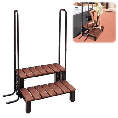 Hot tub Step Stairs with handrails, Spa/Bathtub Two Steps with Railing, Aluminium Bracket & WPC Panels, 300LBs Loading Capacity