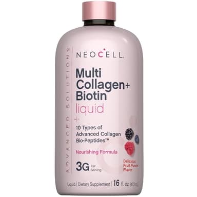 NeoCell Liquid Multi Collagen Peptides | 16 fl oz | with Biotin | Advanced Nourishing Formula | 10 Types of Bio-Peptides | Hair, Skin, & Nails | for Women and Men