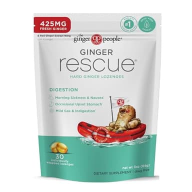 The Ginger People Ginger Rescue Digestive Wellness Lozenges (Hard) | Regular Strength - 425mg | Morning Sickness, Nausea, Upset Stomach, Mild Gas & Indigestion, 30 Count (Pack of 1)