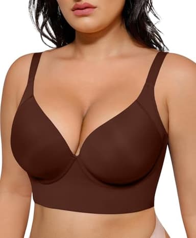SHAPELLX Womens Bra Push Up Comfort Underwire Hide Back Fat Smoothing Bralettes (Brown, 38D)