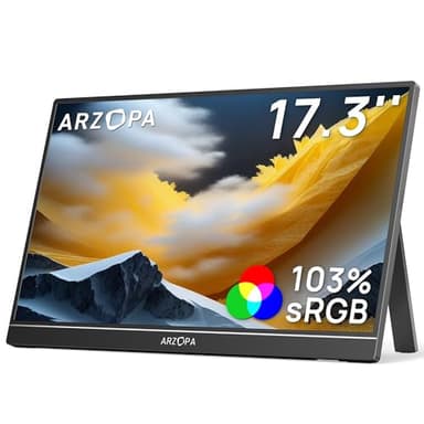 ARZOPA 17.3" Portable Monitor, 1080P FHD 103% sRGB IPS Gaming Monitor Laptop Monitor with Built-in Kickstand HDMI USB C External Screen for PC Mac Phone Xbox PS5 - A1M