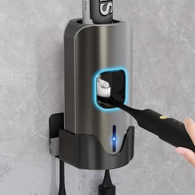 Smart Automatic Electric Toothpaste Dispenser for Kids - Wall Mounted Bathroom Squeezer with 3-Level Adjustment & 2 Toothbrush Slots (Grey)