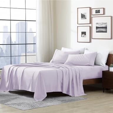 Cathay Home Essentials Ultra Soft Hypoallergenic Wrinkle Resistant Double Brushed Microfiber Bedding Sheet Set, Lavender,3 pcs, Twin