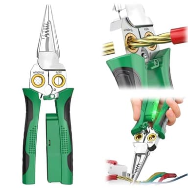 GADO Pro 8-in-1 Wire Stripper/Cutter with Voltage Tester & Dual Alarms - Heavy Duty 12-250V AC/DC Electrical Tester for Hot/Neutral Wires - Electrician, HVAC, Car Repair Tool (Green)