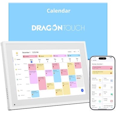 Dragon Touch 10.1 inch Digital Calendar Chore Chart – Interactive Touchscreen, Smart Family Planner, Hearth Display Desk Digital Calendar Best Gifts for Christmas, Wedding, Mom