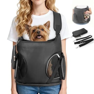 YUDODO Dog Front Backpack Carrier 5-12 lbs, Soft Breathable Pet Front Facing Carrier with Adjustable Straps, Multi-Pocket Design, for Small Dogs & Cats (with Detachable Sling Pouch - 2 Pocket)