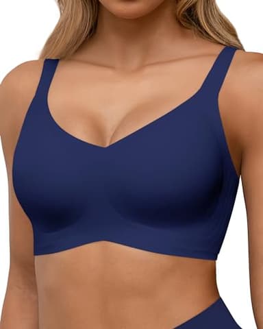 HORISUN Bra for Women Seamless Wireless Full Coverage Bra Push Up No Underwire Back Fat Smoothing Bralette (Navy Blue Small Plus)