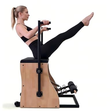 Pilates Chair Wunda Chair Pilates Combo Chair Reformer Machine with Adjustable Resistance Springs Split Pedal Handles Home Gym Equipment for Yoga Core Training Rehabilitation Includes Non-Slip Socks
