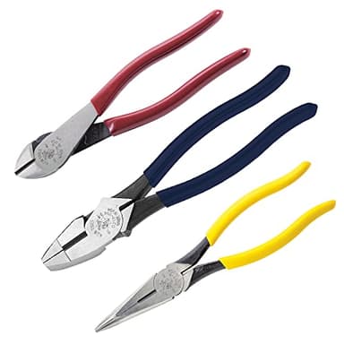 Klein Tools 80020 Plier Set, Made in USA, Lineman's Pliers, Diagonal Cutters, and Needle Nose, Induction Hardened Knives, 3-Piece