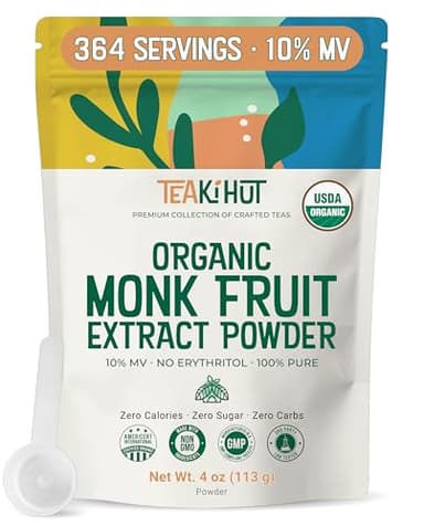 Pure Organic Monk Fruit Extract Powder, No Erythritol 4oz, 100% Monk Fruit Sweetener Powder for Keto and Paleo Diet, No Aftertaste, Zero Calories, Zero Carbs, Pure Monk Fruit Extract, 364 Servings