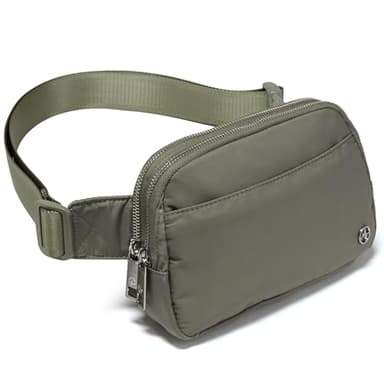 Pander Everywhere Belt Bag for Women, 5 Zipper Pockets Nylon Crossbody Fanny Pack Purse (Grey Sage).