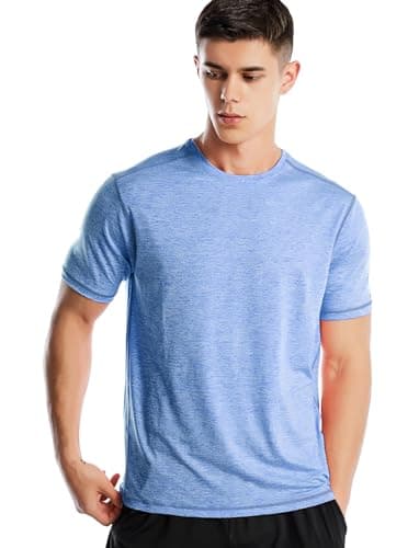 Mens Running Shirts Short Sleeve Quick Dry Athletic Fit Gym Workout Tshirt Sports Performance Tee Shirt(S,Marled Sky Blue)