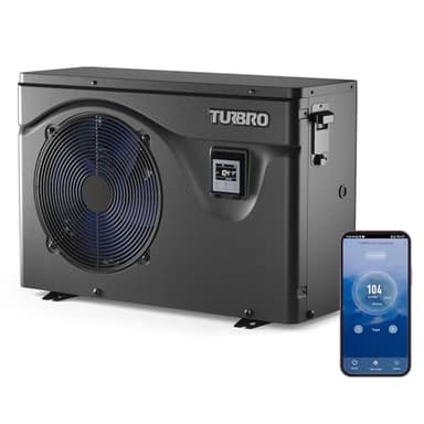 TURBRO 50,000 BTU Inverter Swimming Pool Heat Pump, Electric Pool Heater for in and Above-Ground Pools up to 16,000 Gallons, WiFi Enabled, Timer, 15.90 COP, 220-240 V, IPX4-Waterproof, Beluga Series